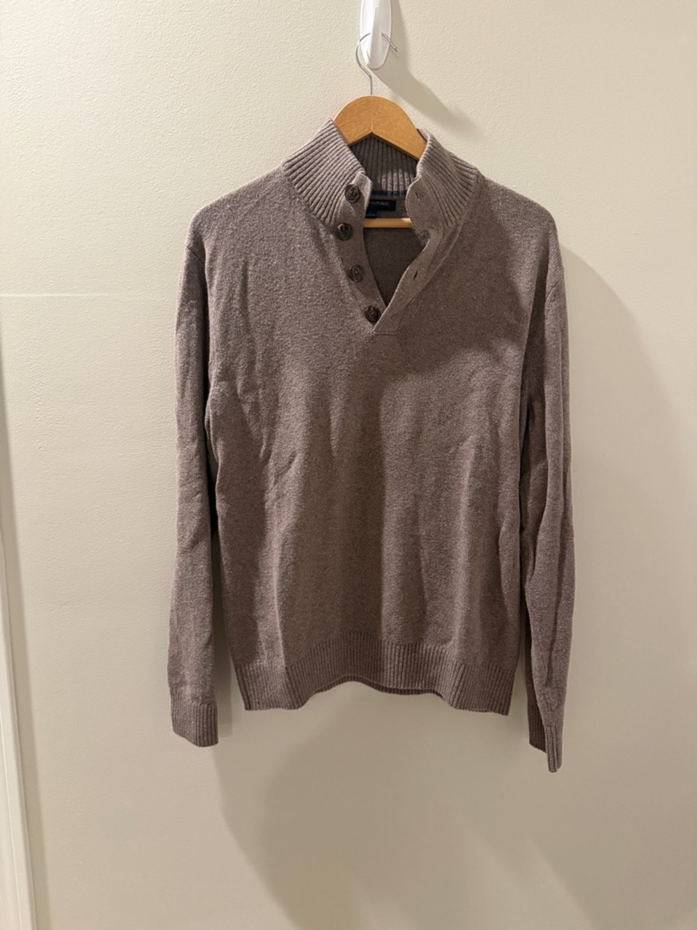 Banana Republic Men's Taupe Button-Placket Turtleneck Sweater